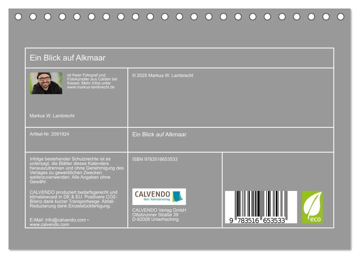 Bild: 9783516653533 | Ein Blick auf Alkmaar (Tischkalender 2026 DIN A5 quer), CALVENDO...
