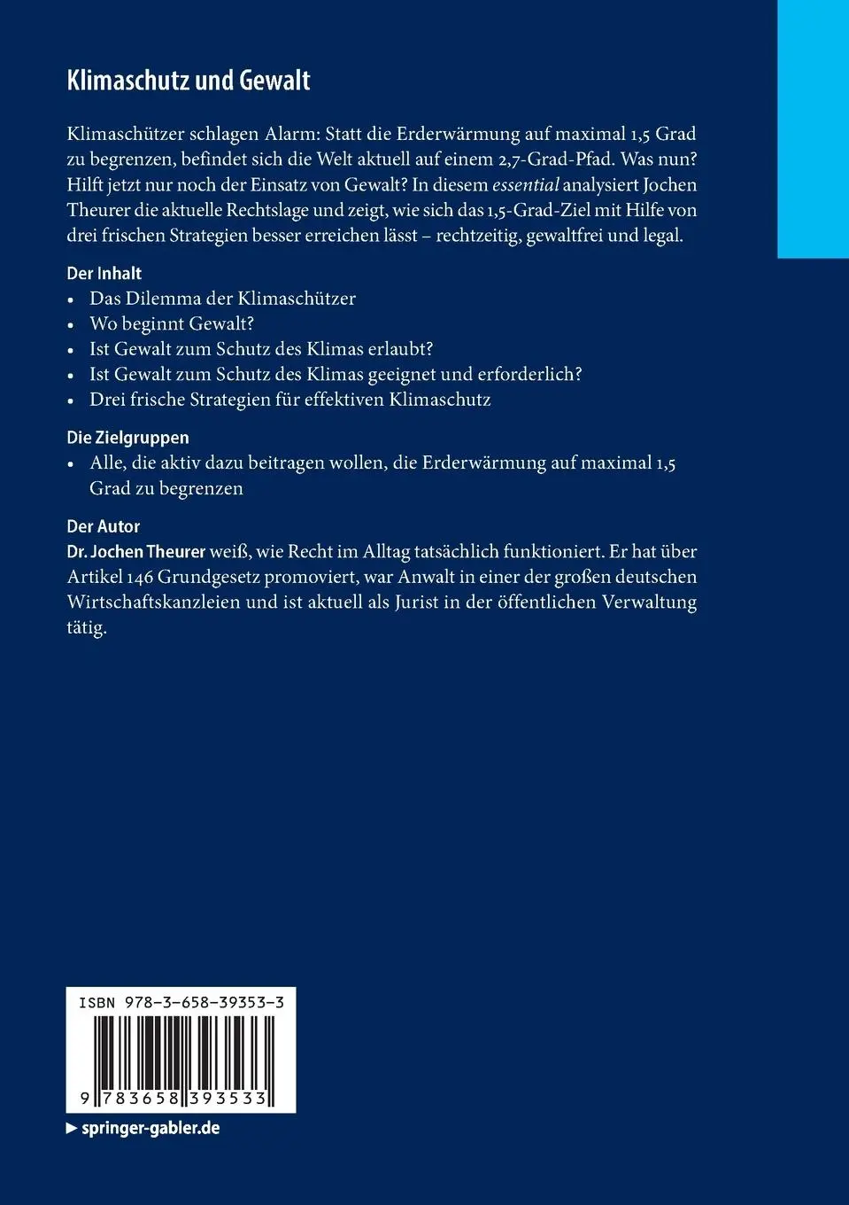Rückseite: 9783658393533 | Klimaschutz und Gewalt | Jochen Theurer | Taschenbuch | viii | Deutsch