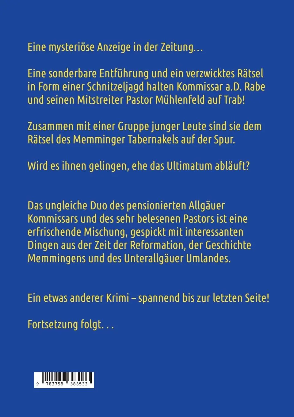 Rückseite: 9783758383533 | Memminger Tabernakel | 1. Unterallgäu-Krimi | Johannes Hohenhagen