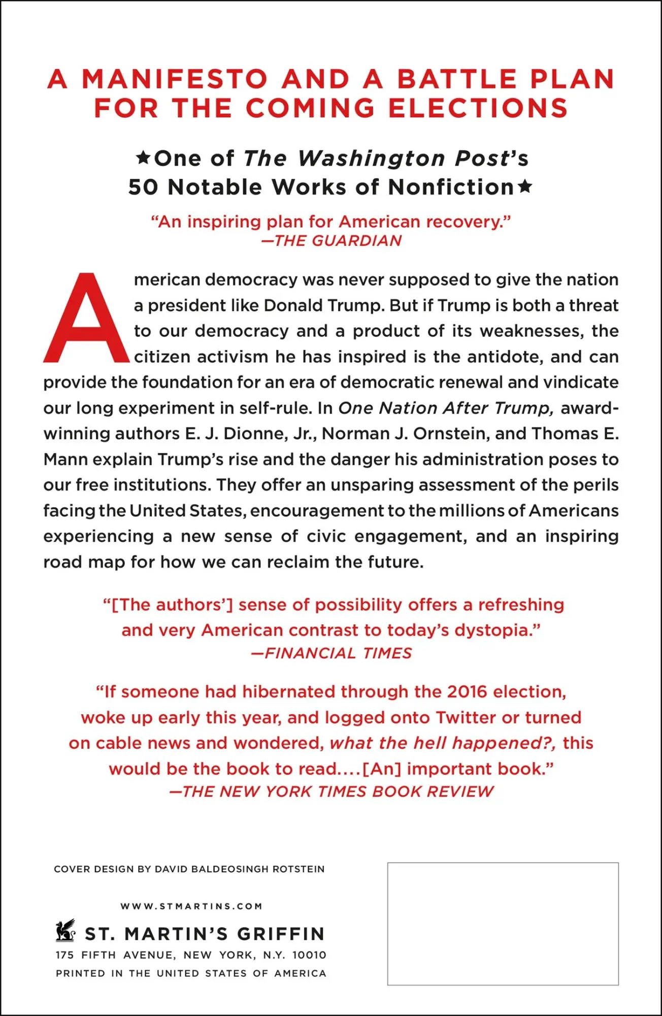 Rückseite: 9781250293633 | One Nation After Trump | E. J. Dionne | Taschenbuch | Englisch | 2018