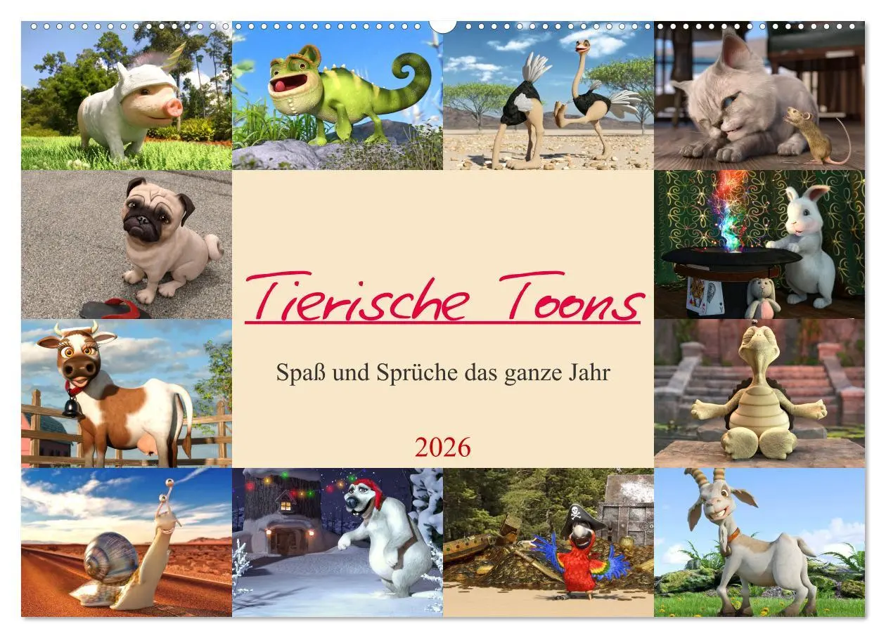 Cover: 9783457623633 | Tierische Toons (Wandkalender 2026 DIN A2 quer), CALVENDO...