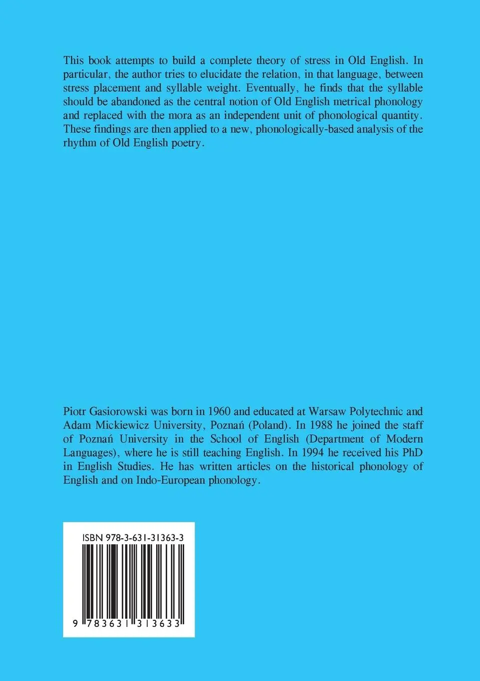 Rückseite: 9783631313633 | The Phonology of Old English Stress and Metrical Structure | Buch