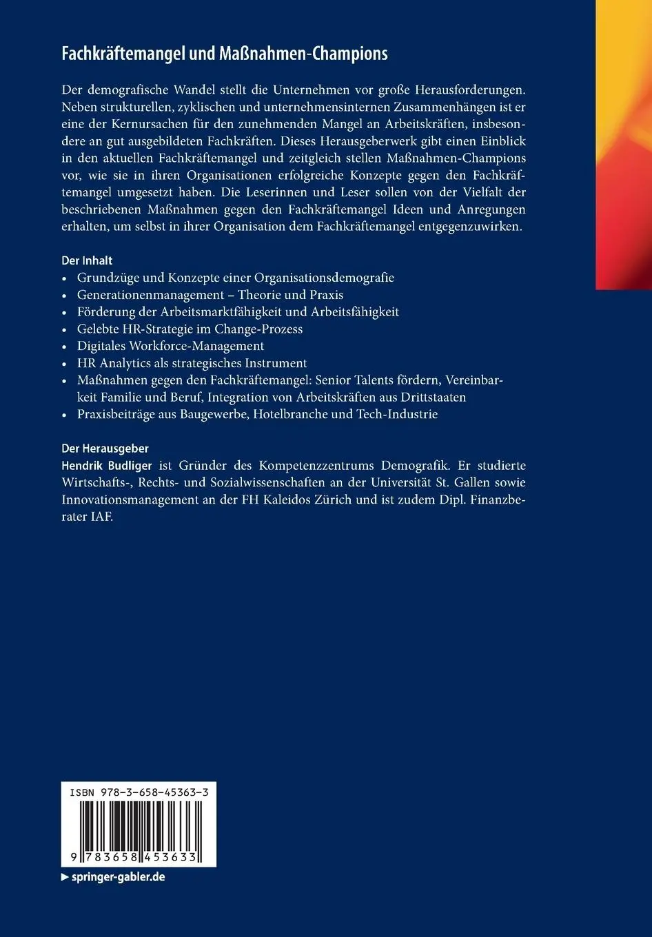 Rückseite: 9783658453633 | Fachkräftemangel und Maßnahmen-Champions | Hendrik Budliger | Buch
