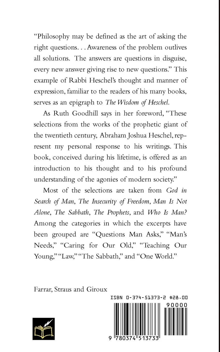 Rückseite: 9780374513733 | The Wisdom of Heschel | Abraham Joshua Heschel | Taschenbuch | 1986