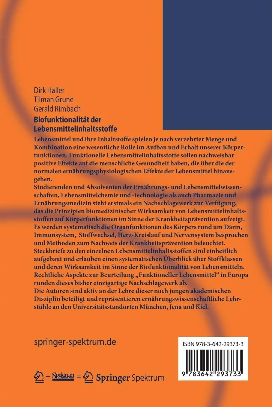 Rückseite: 9783642293733 | Biofunktionalität der Lebensmittelinhaltsstoffe | Dirk Haller (u. a.)