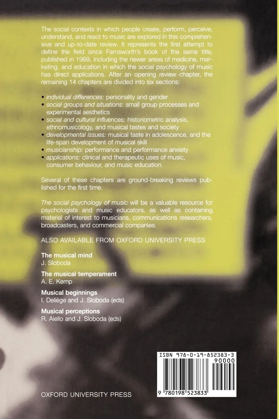 Rückseite: 9780198523833 | The Social Psychology of Music | North Hargreaves | Taschenbuch | 1997