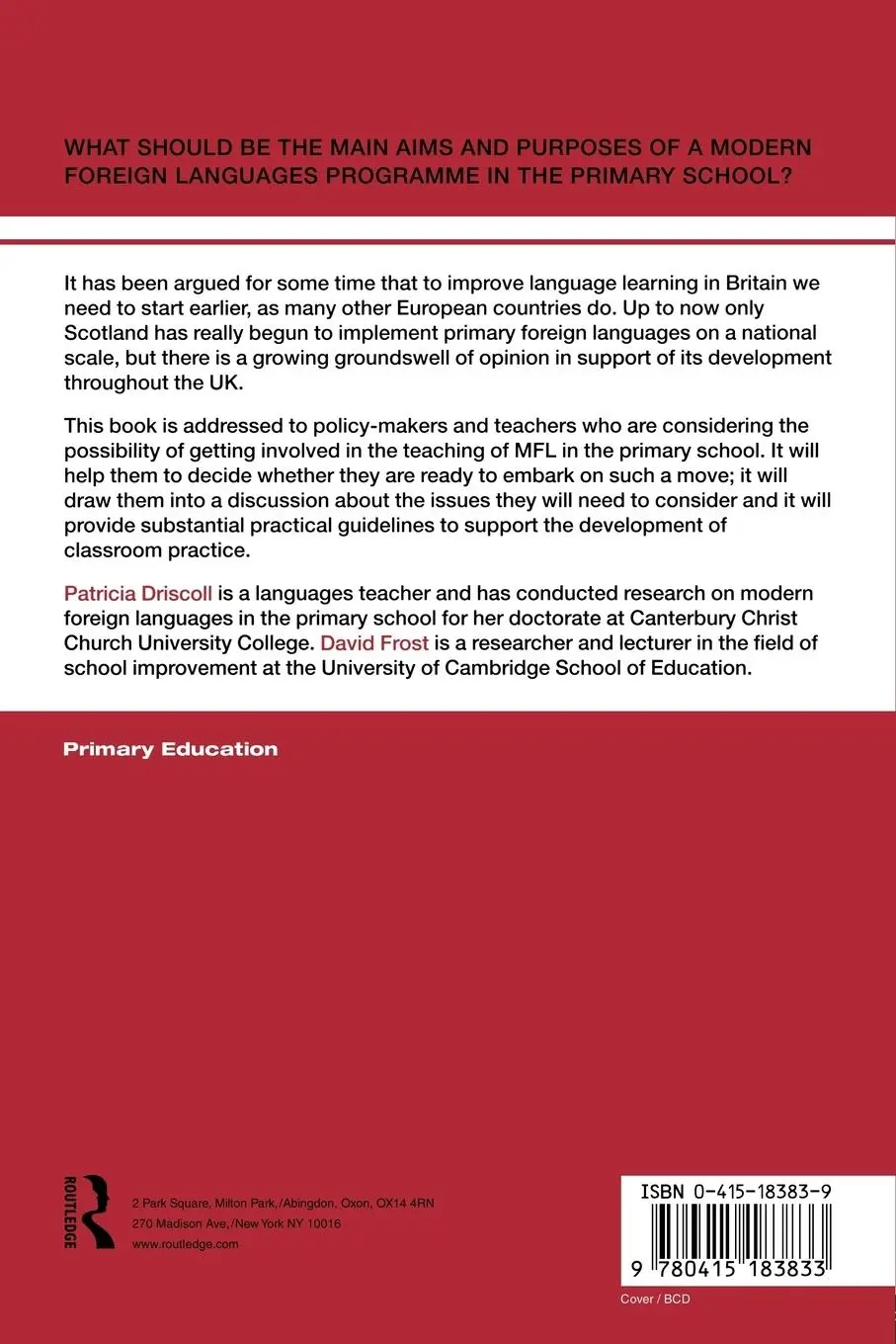 Rückseite: 9780415183833 | Teaching Modern Languages in the Primary School | Driscoll (u. a.)