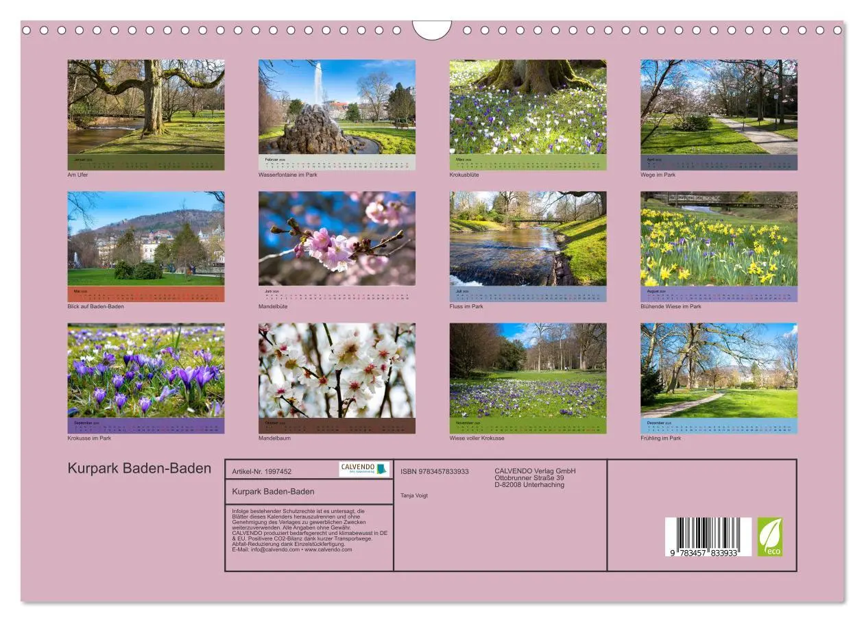 Bild: 9783457833933 | Kurpark Baden-Baden (Wandkalender 2026 DIN A3 quer), CALVENDO...