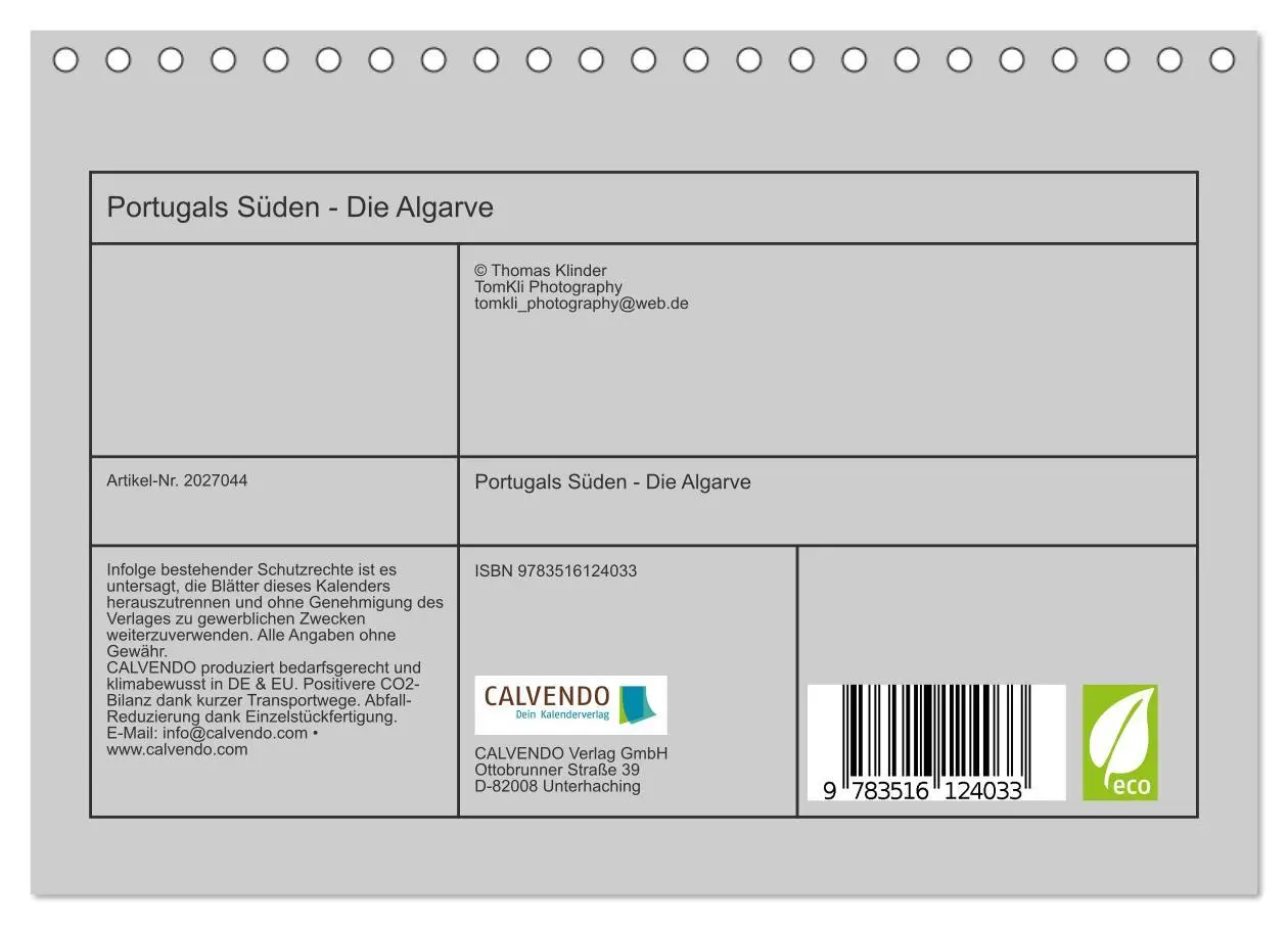 Bild: 9783516124033 | Portugals Süden - Die Algarve (Tischkalender 2026 DIN A5 quer),...