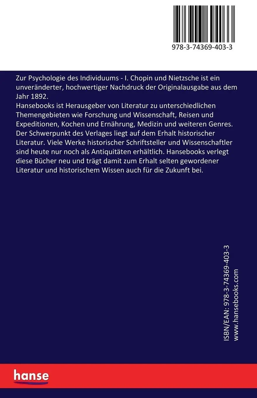 Rückseite: 9783743694033 | Zur Psychologie des Individuums | I. Chopin und Nietzsche | Buch