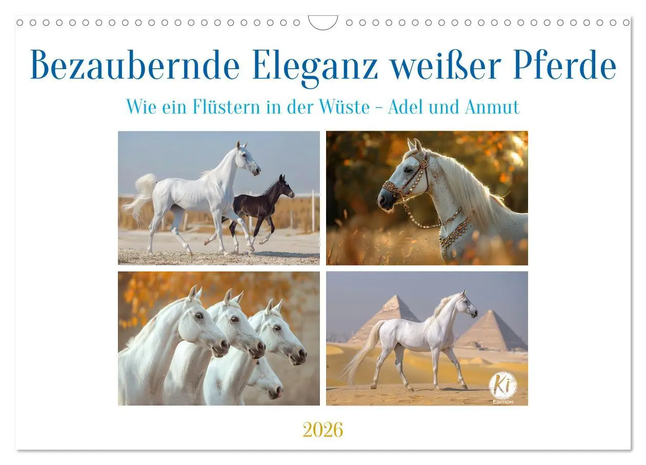 Cover: 9783457404133 | Bezaubernde Eleganz weißer Pferde (Wandkalender 2026 DIN A3 quer),...