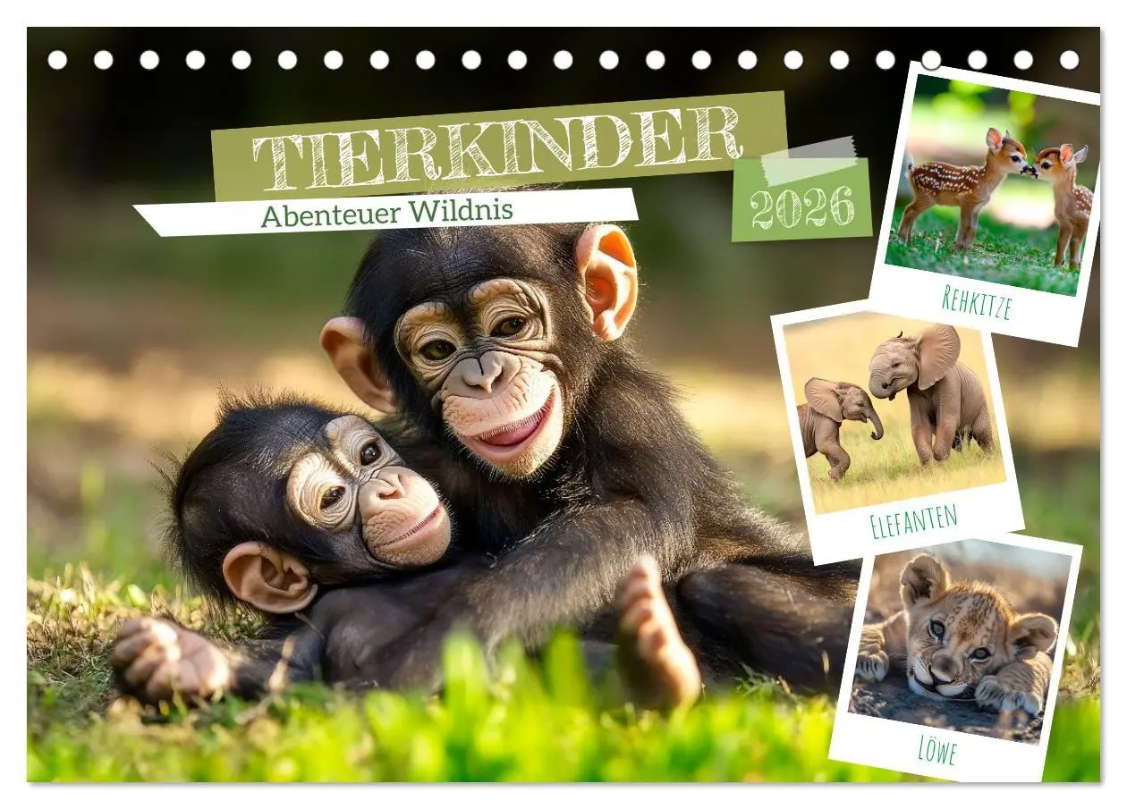 Cover: 9783516594133 | TIERKINDER Abenteuer Wildnis (Tischkalender 2026 DIN A5 quer),...