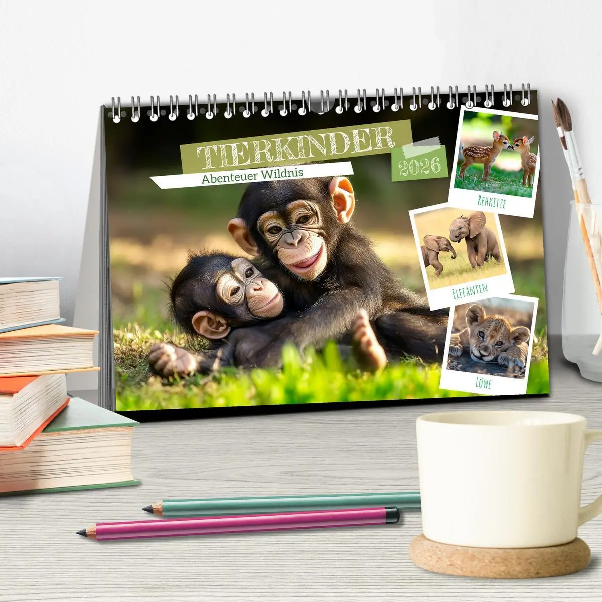 Bild: 9783516594133 | TIERKINDER Abenteuer Wildnis (Tischkalender 2026 DIN A5 quer),...