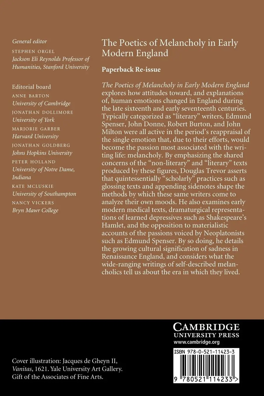 Rückseite: 9780521114233 | The Poetics of Melancholy in Early Modern England | Douglas Trevor