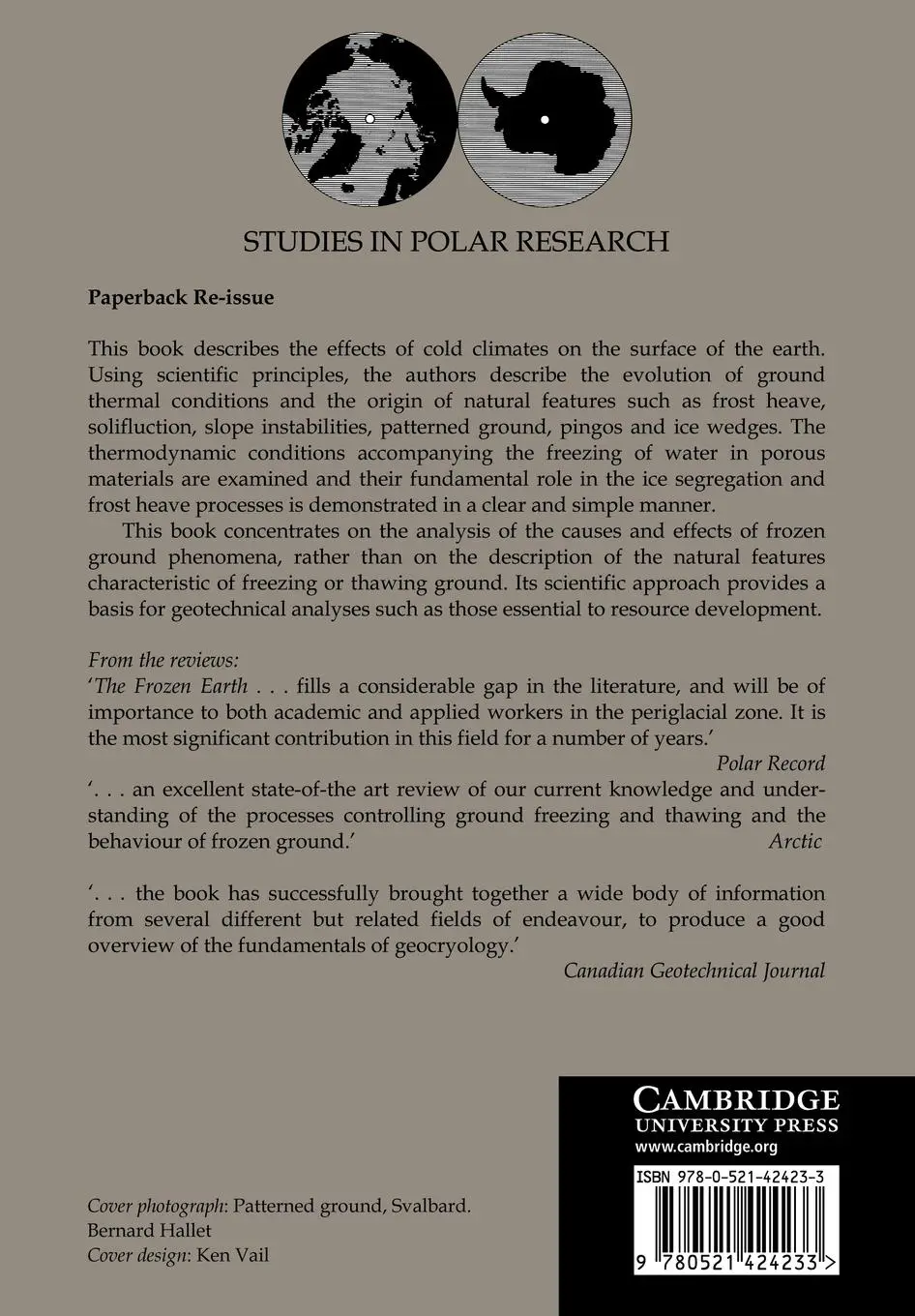 Rückseite: 9780521424233 | The Frozen Earth | Fundamentals of Geocryology | Williams (u. a.)