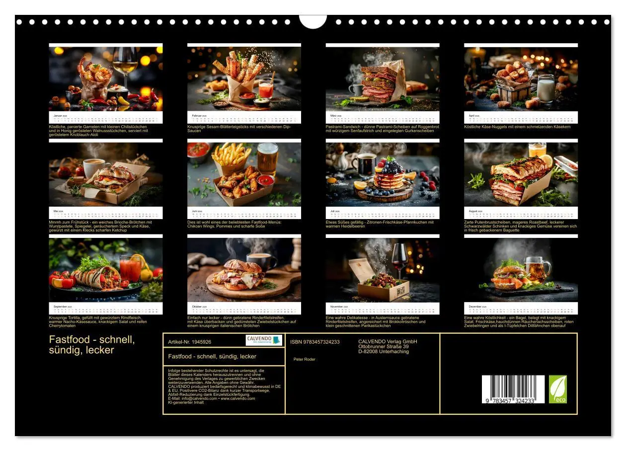 Bild: 9783457324233 | Fastfood - schnell, sündig, lecker (Wandkalender 2026 DIN A3 quer),...