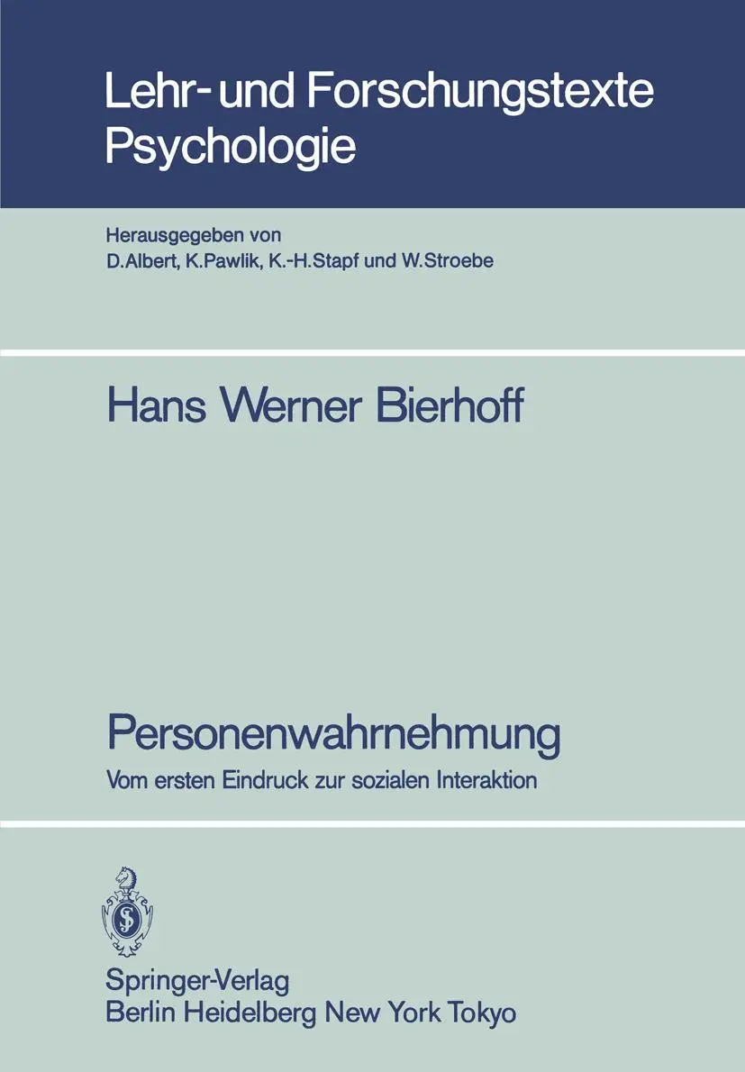 Cover: 9783540154433 | Personenwahrnehmung | Vom ersten Eindruck zur sozialen Interaktion
