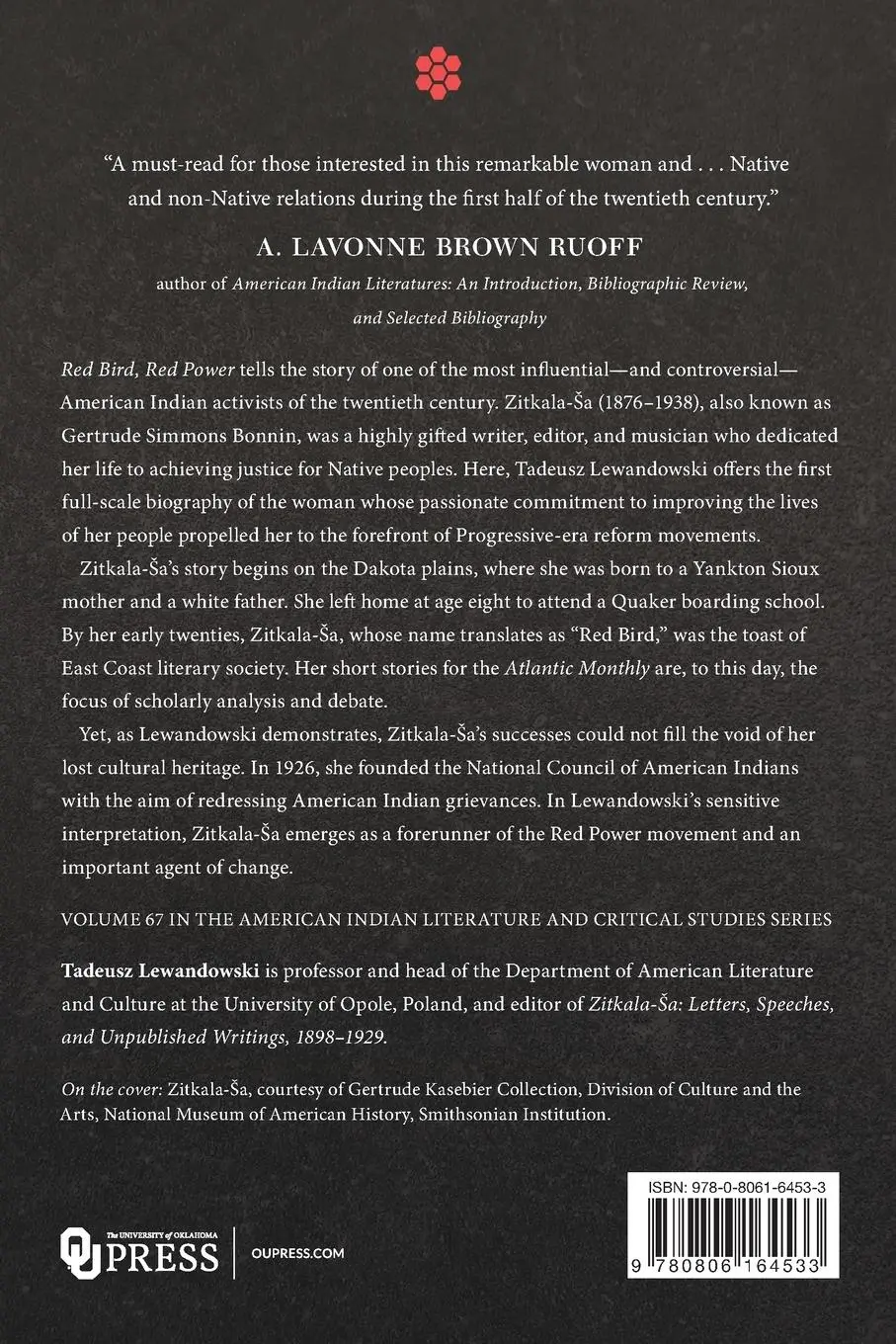 Rückseite: 9780806164533 | Red Bird, Red Power | The Life and Legacy of Zitkala-¿a | Lewandowski