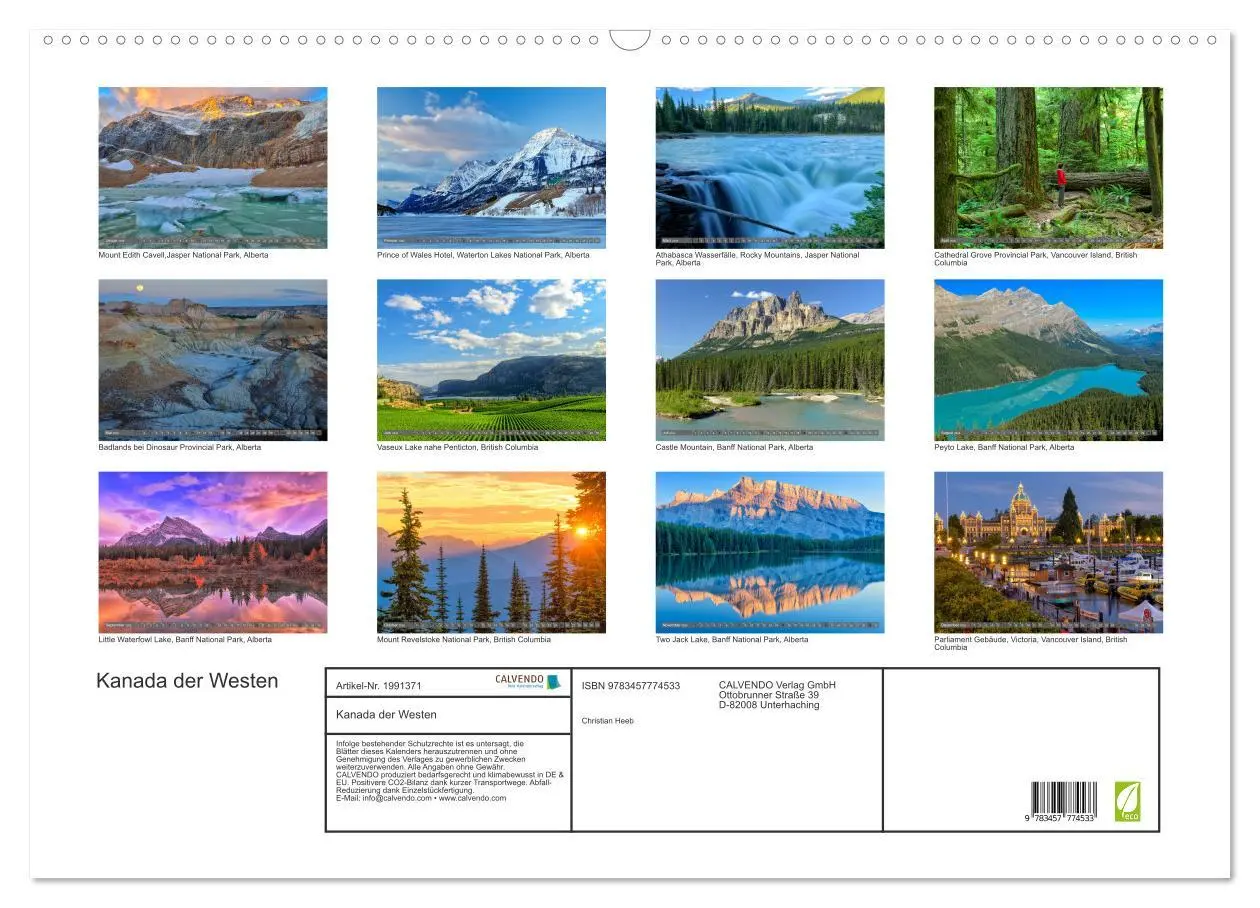 Bild: 9783457774533 | Kanada der Westen (Wandkalender 2026 DIN A2 quer), CALVENDO...