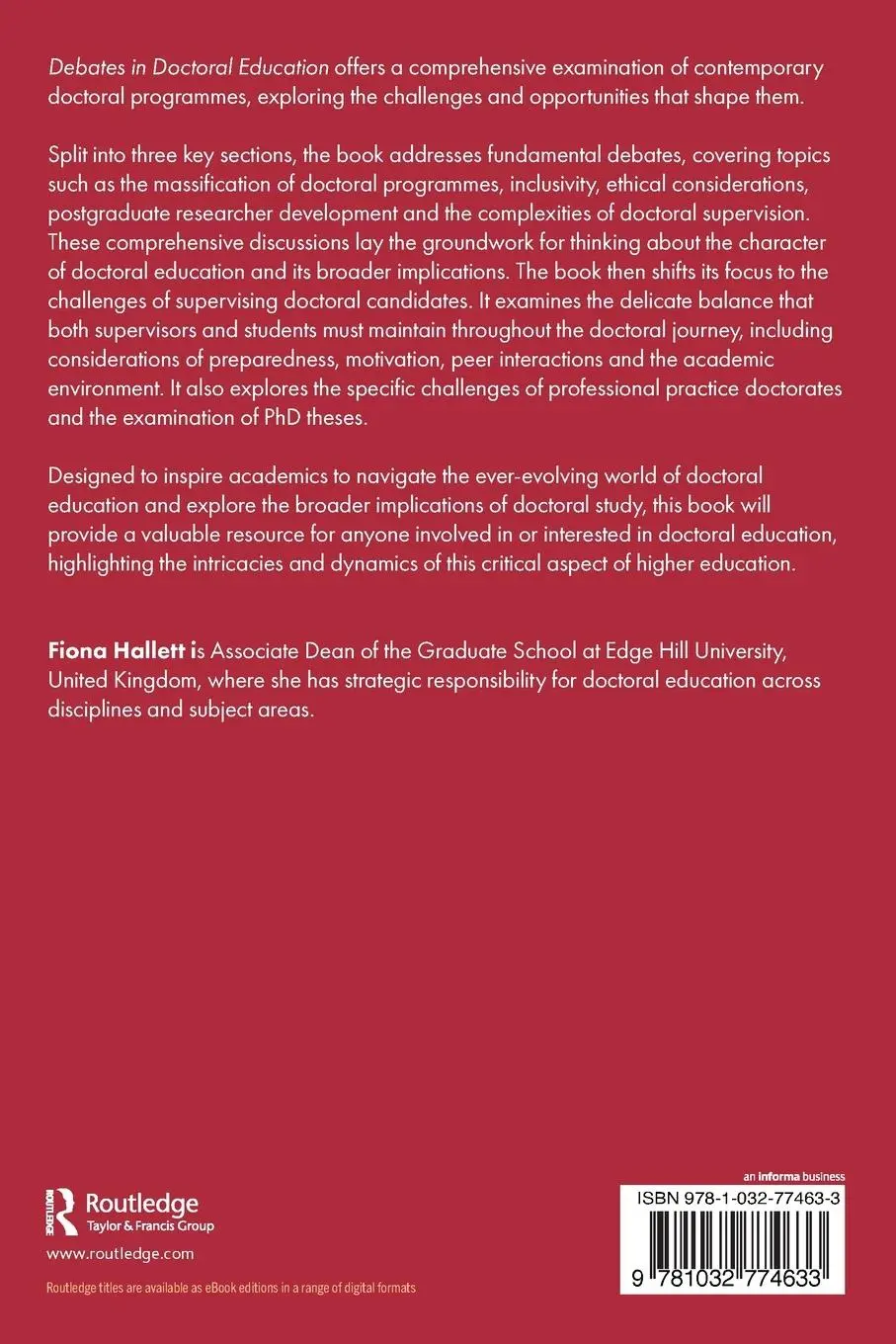 Rückseite: 9781032774633 | Debates in Doctoral Education | Challenges and Opportunities | Hallett