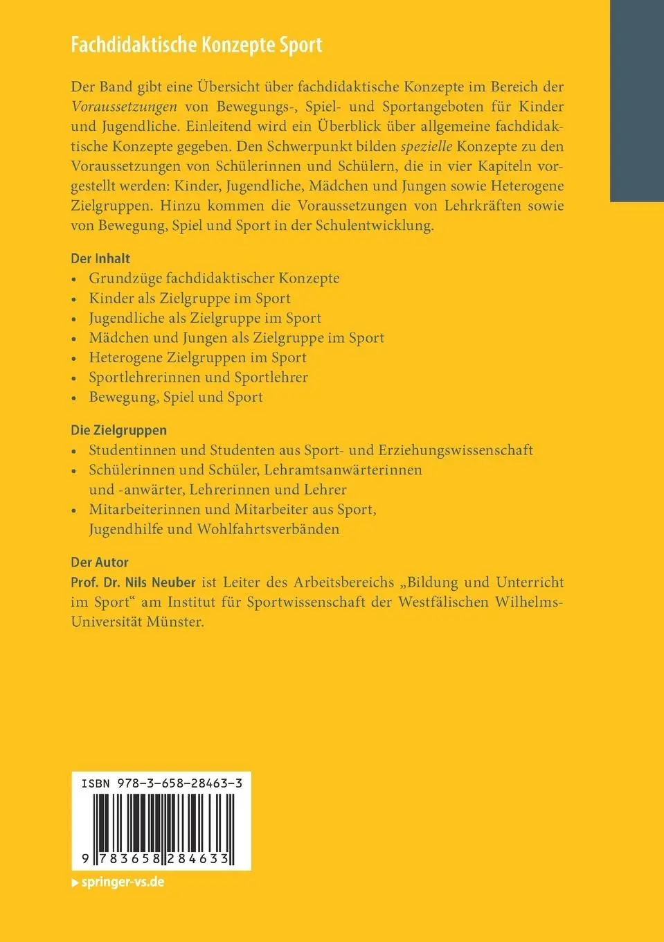 Rückseite: 9783658284633 | Fachdidaktische Konzepte Sport | Zielgruppen und Voraussetzungen | vi