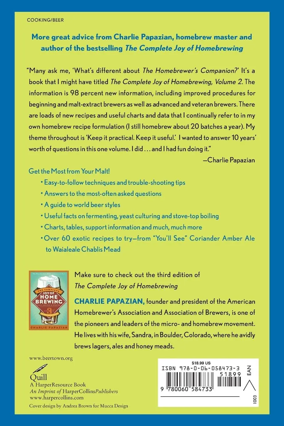 Rückseite: 9780060584733 | The Homebrewer's Companion | Charlie Papazian | Taschenbuch | Englisch