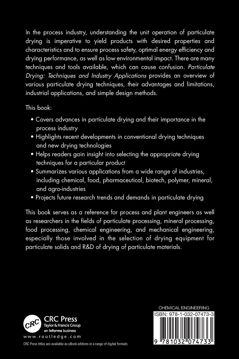 Rückseite: 9781032074733 | Particulate Drying | Techniques and Industry Applications | Buch