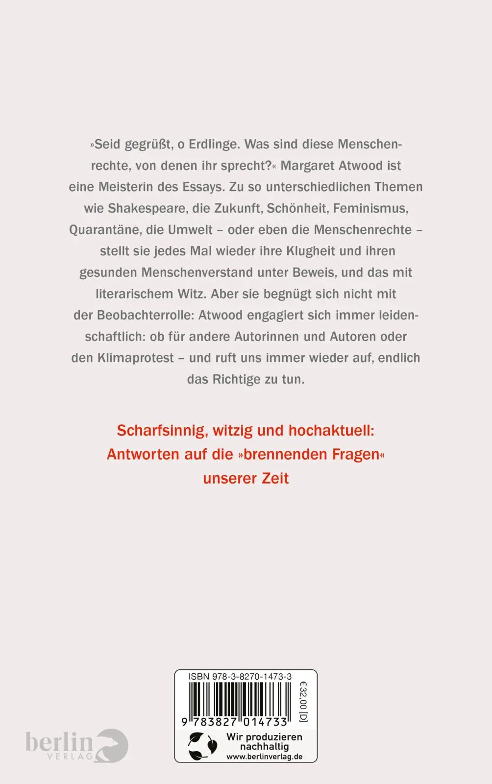 Rückseite: 9783827014733 | Brennende Fragen | Margaret Atwood | Buch | 704 S. | Deutsch | 2023