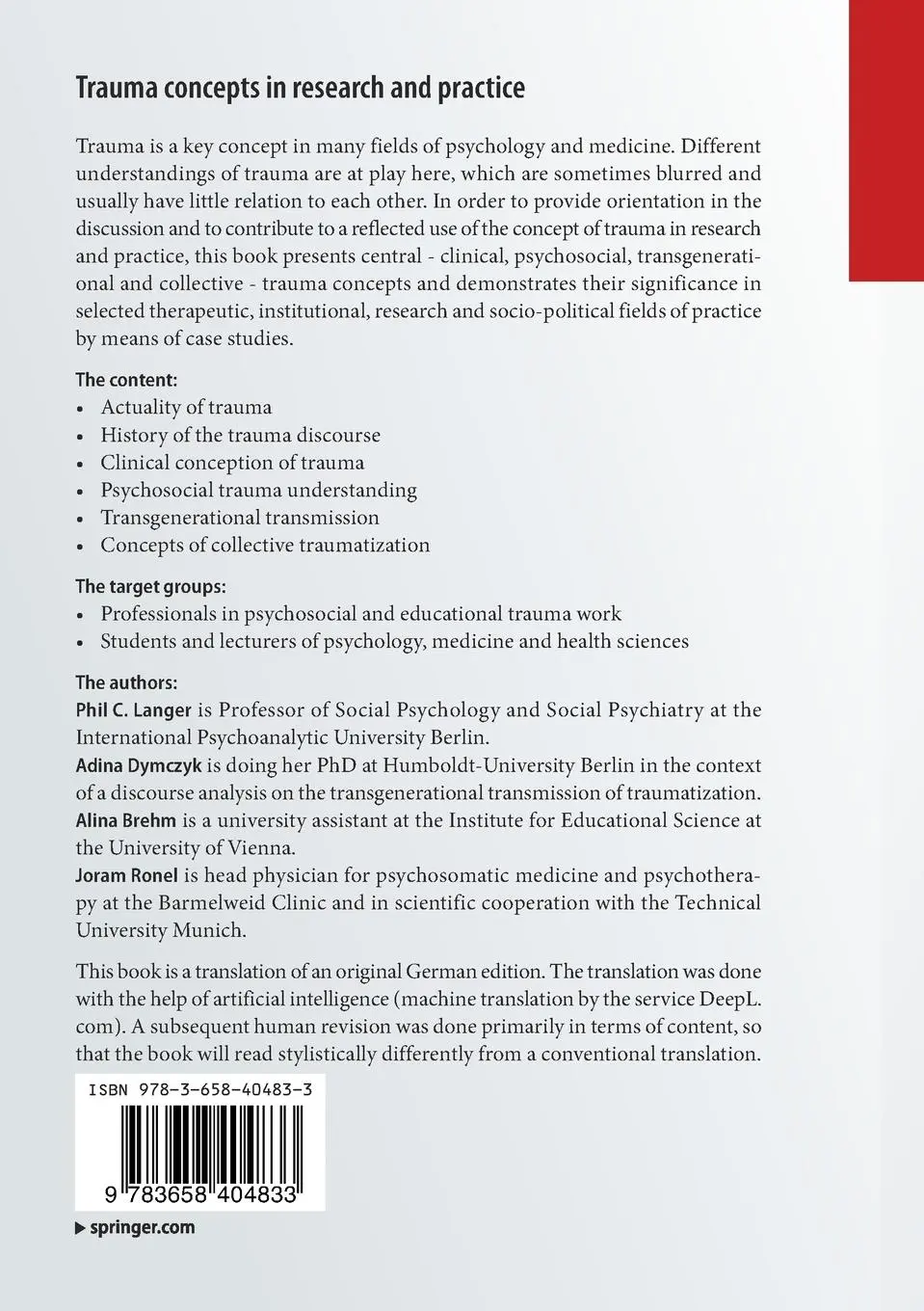 Rückseite: 9783658404833 | Trauma concepts in research and practice | An Overview | Taschenbuch