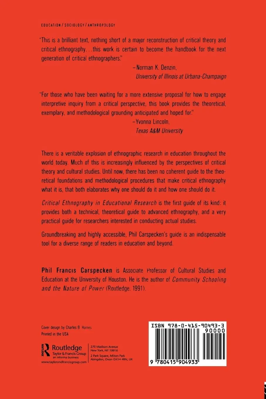 Rückseite: 9780415904933 | Critical Ethnography in Educational Research | Francis Phil Carspecken