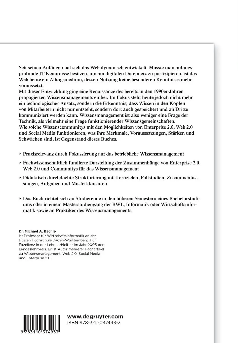 Rückseite: 9783110374933 | Wissensmanagement mit Social Media | Grundlagen und Anwendungen | Buch