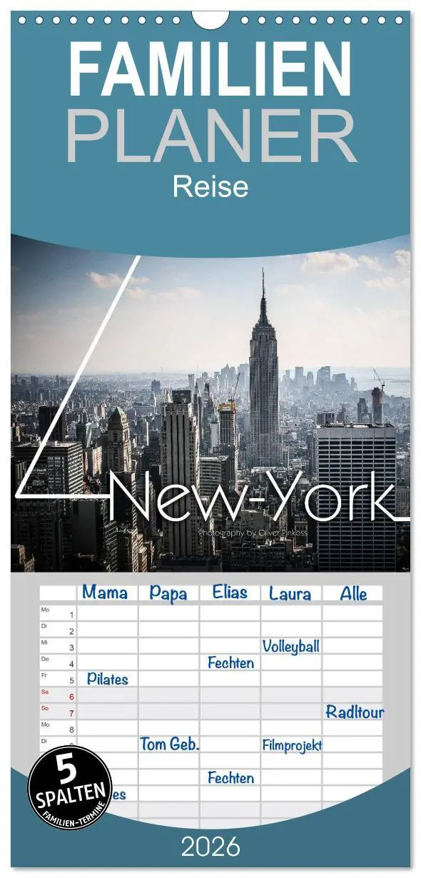 Cover: 9783516514933 | Familienplaner 2026 - New York Shoots mit 5 Spalten (Wandkalender,...