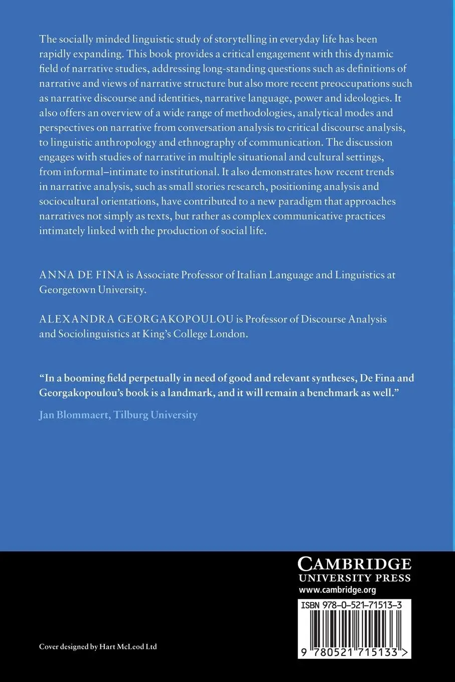 Rückseite: 9780521715133 | Analyzing Narrative | Discourse and Sociolinguistic Perspectives