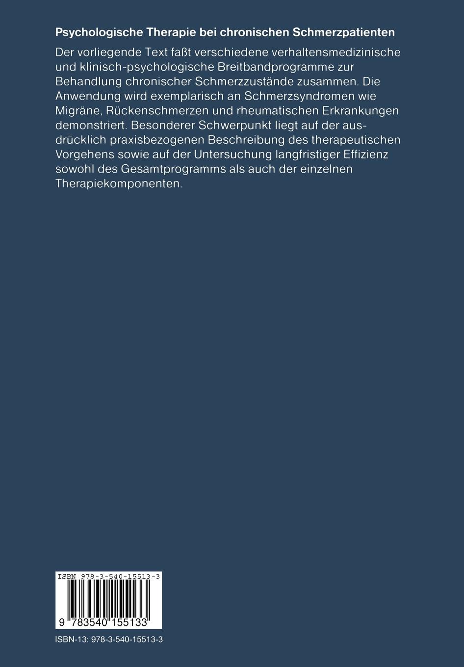 Rückseite: 9783540155133 | Psychologische Therapie bei chronischen Schmerzpatienten | Taschenbuch