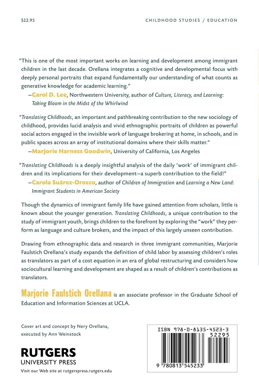 Rückseite: 9780813545233 | Translating Childhoods | Immigrant Youth, Language, and Culture | Buch