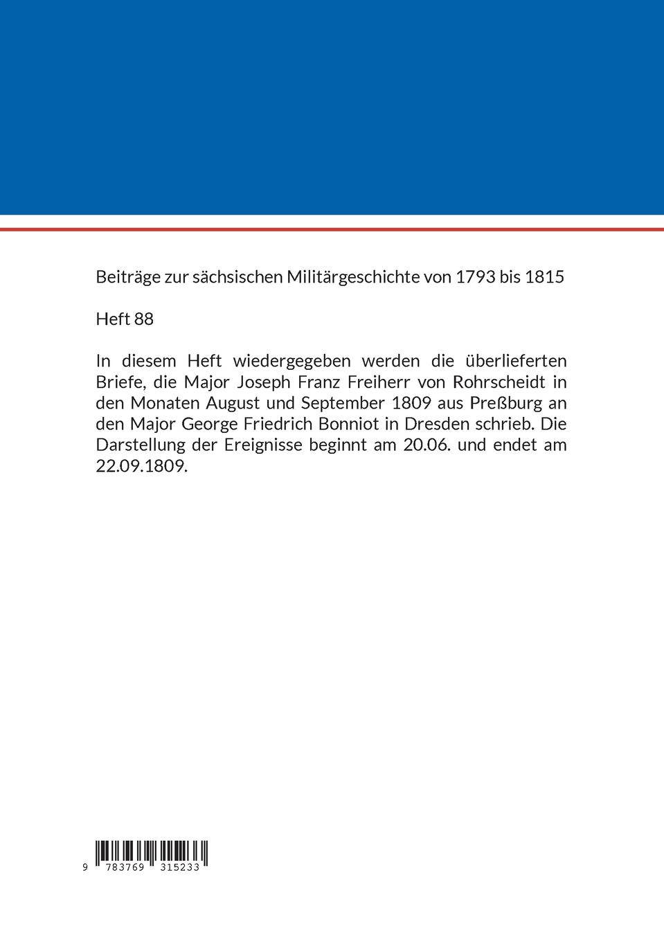 Rückseite: 9783769315233 | Tagebücher aus dem Feldzug 1809 (V) | Matej Capo (u. a.) | Taschenbuch