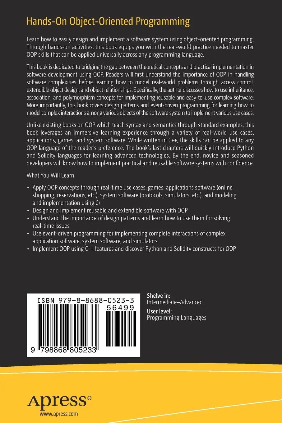 Rückseite: 9798868805233 | Hands-On Object-Oriented Programming | Anil Kumar Rangisetti | Buch