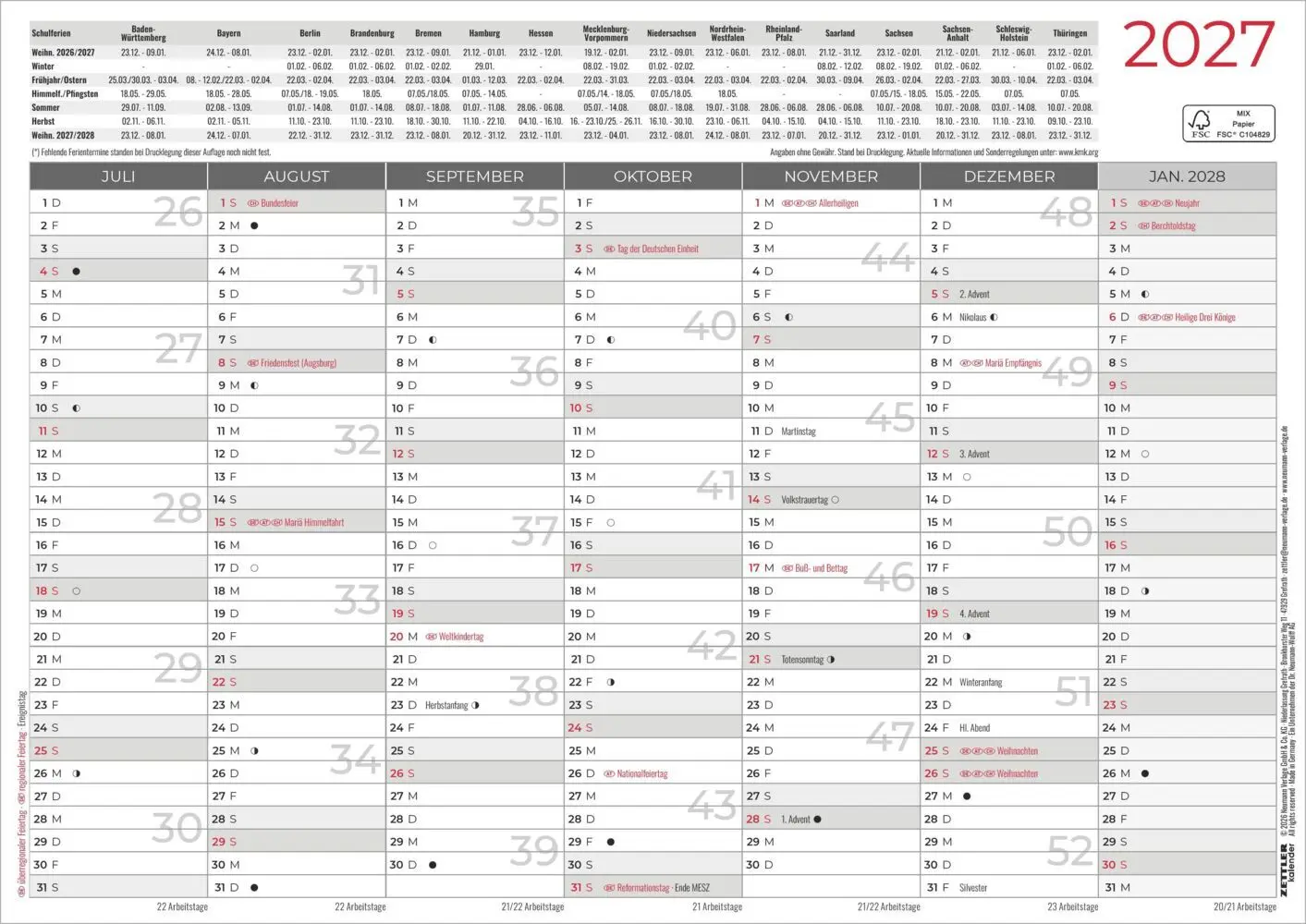 Bild: 4069095015333 | Tafelkalender A4 beidseitig 2027 | Kalender | 1 S. | Deutsch | 2027
