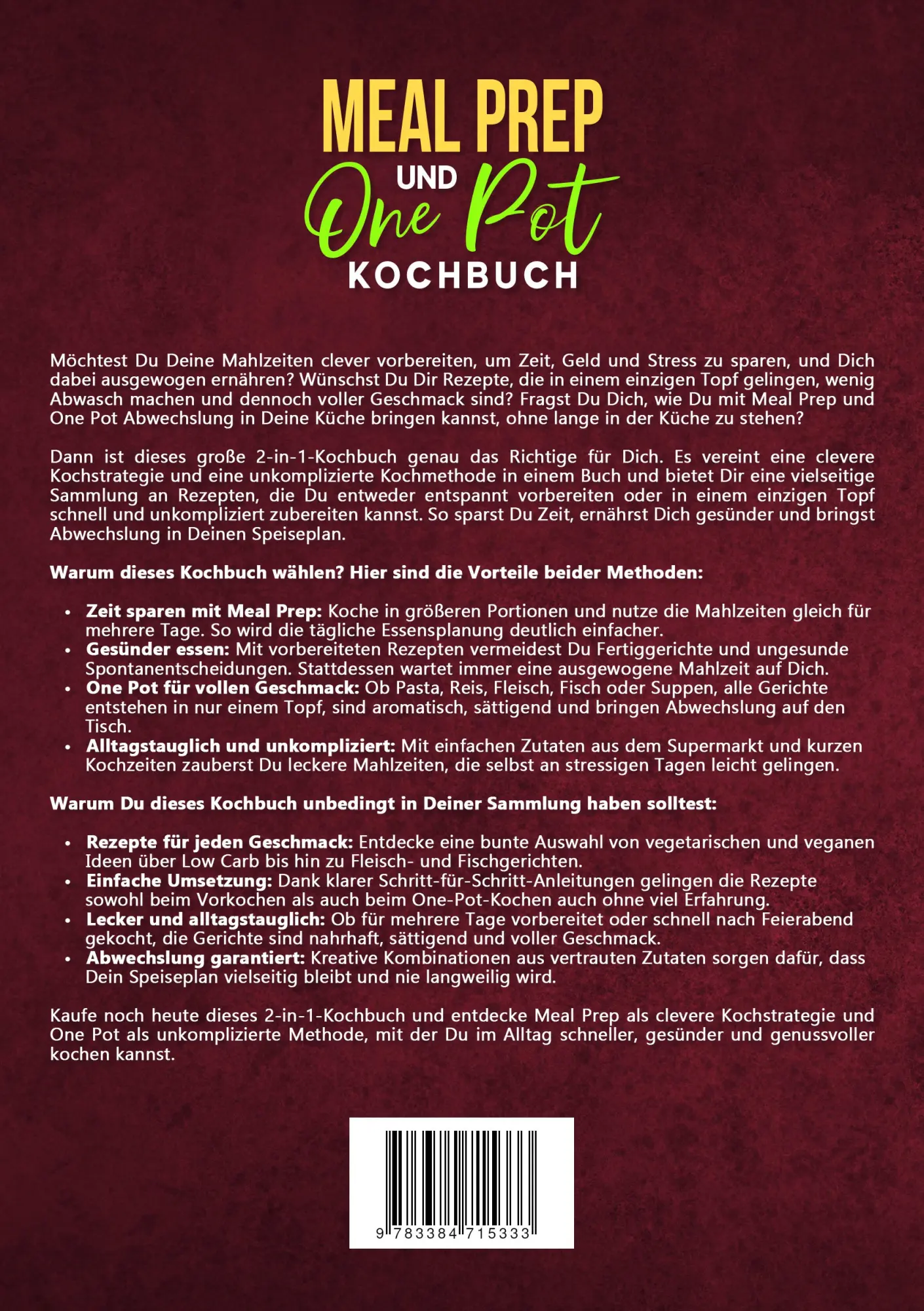 Rückseite: 9783384715333 | Meal Prep und One Pot Kochbuch | Vanessa Zimmermann | Taschenbuch
