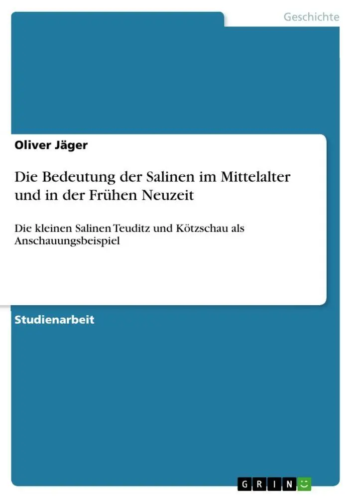 Cover: 9783640815333 | Die Bedeutung der Salinen im Mittelalter und in der Frühen Neuzeit