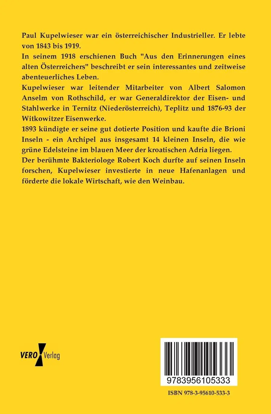 Rückseite: 9783956105333 | Aus den Erinnerungen eines alten Österreichers | Paul Kupelwieser