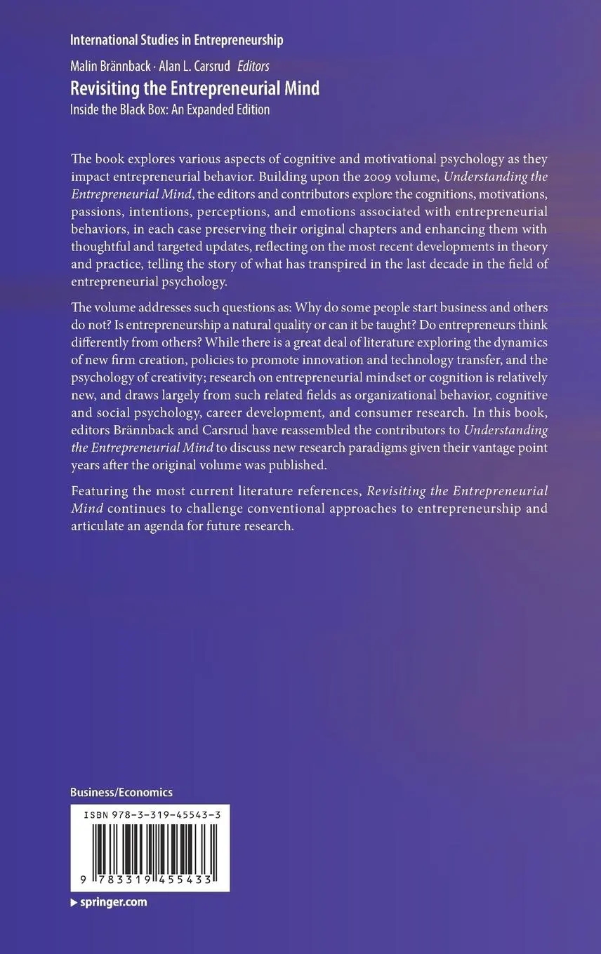Rückseite: 9783319455433 | Revisiting the Entrepreneurial Mind | Alan L. Carsrud (u. a.) | Buch
