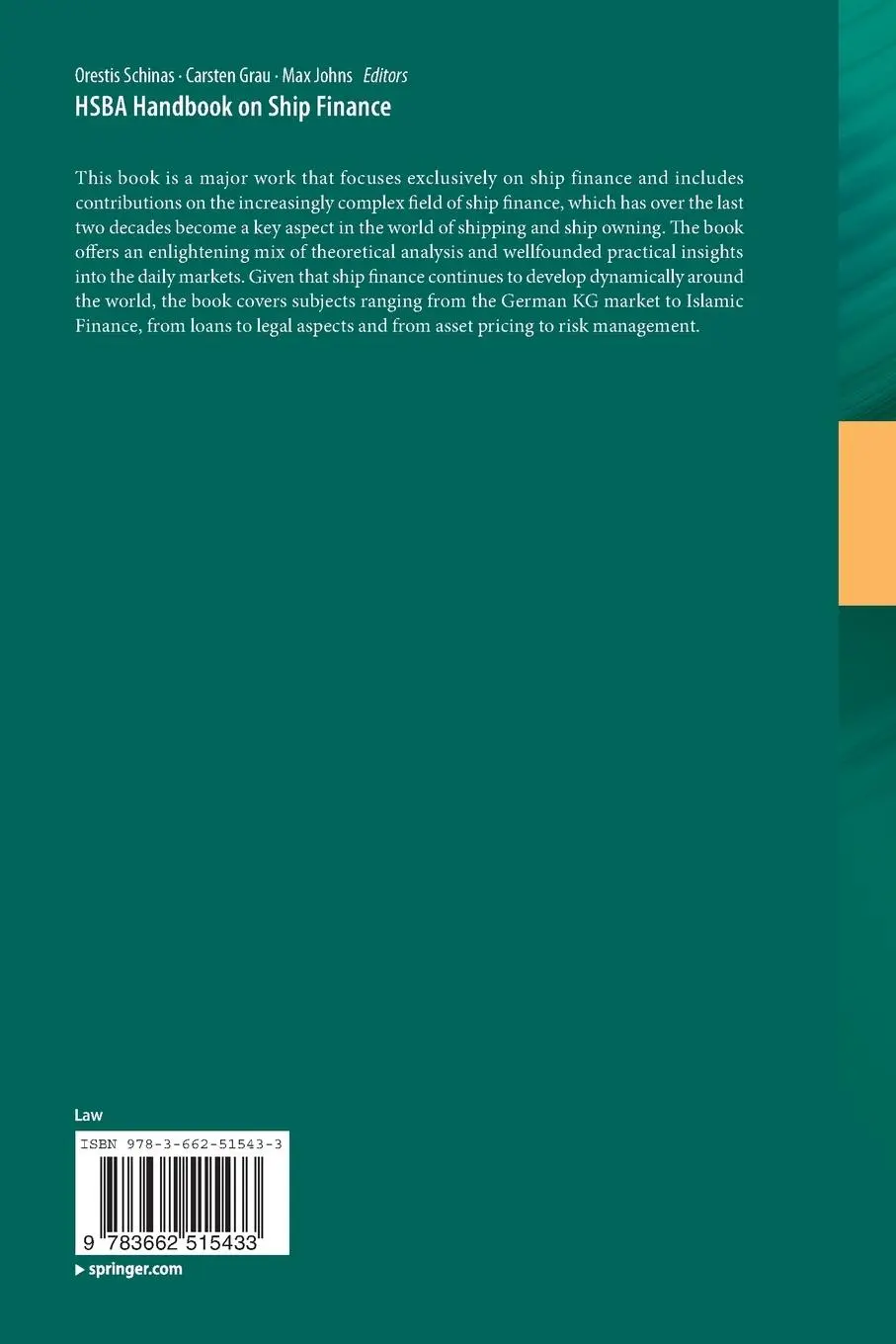 Rückseite: 9783662515433 | HSBA Handbook on Ship Finance | Orestis Schinas (u. a.) | Taschenbuch
