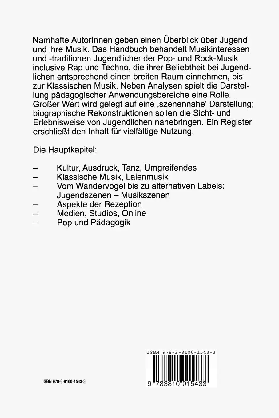 Rückseite: 9783810015433 | Handbuch Jugend und Musik | Dieter Baacke | Taschenbuch | 570 S.