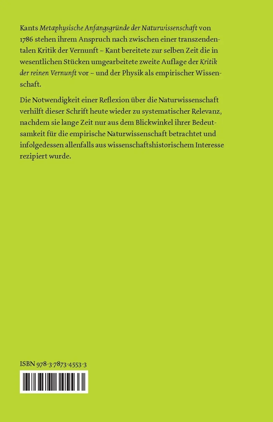 Rückseite: 9783787345533 | Metaphysische Anfangsgründe der Naturwissenschaft | Immanuel Kant