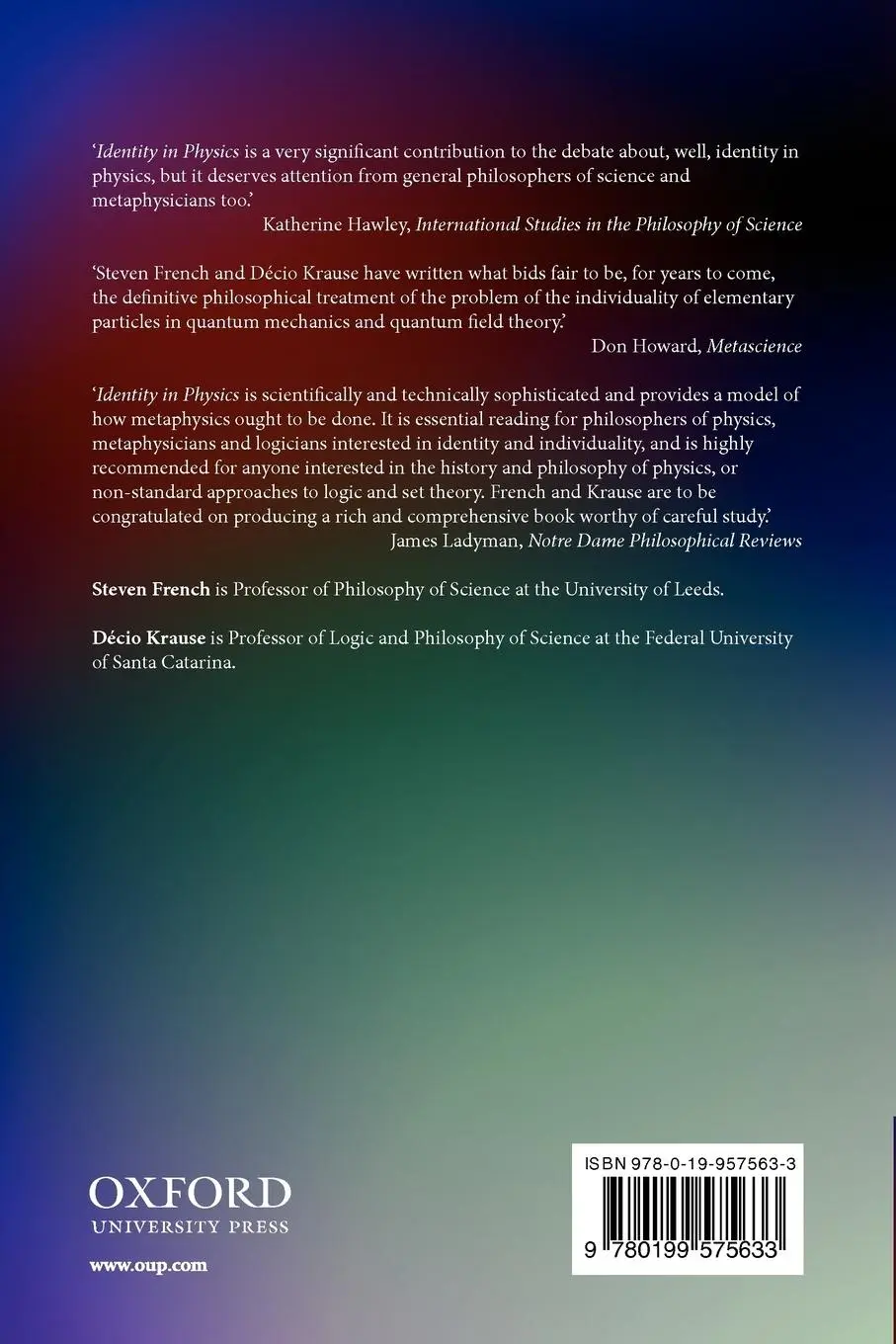 Rückseite: 9780199575633 | Identity in Physics | A Historical, Philosophical, and Formal Analysis