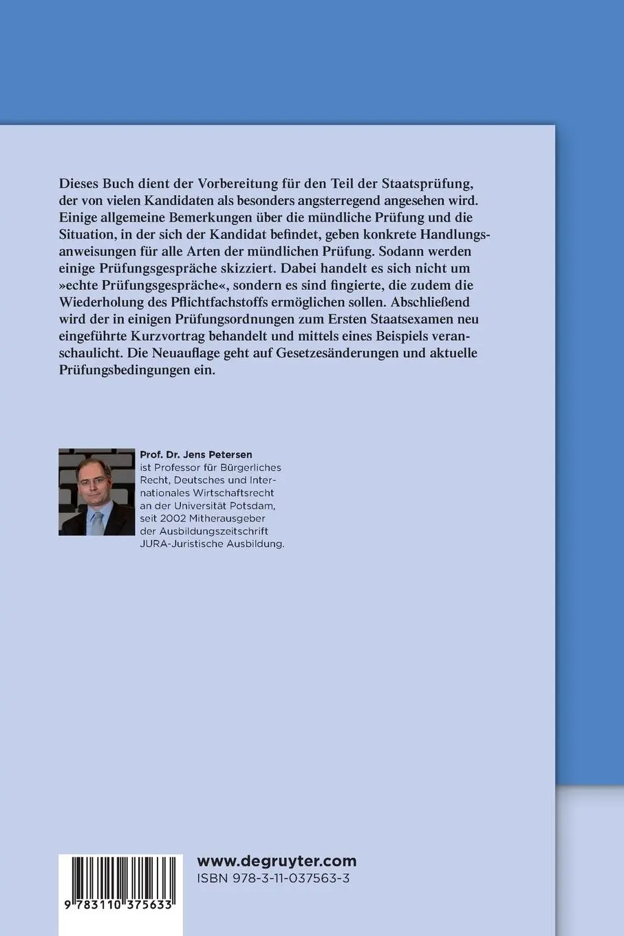 Rückseite: 9783110375633 | Die mündliche Prüfung im ersten juristischen Staatsexamen | Petersen