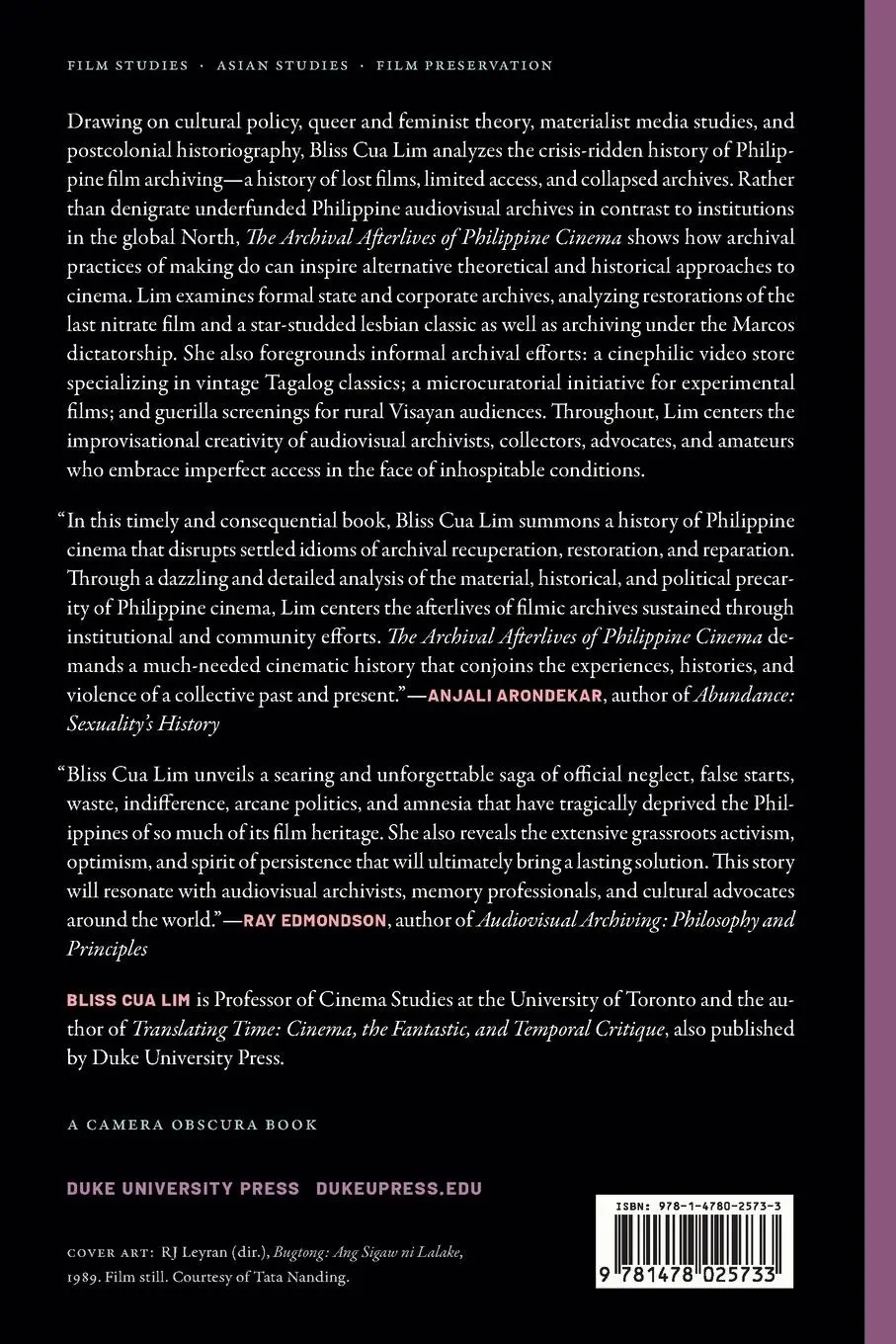 Rückseite: 9781478025733 | The Archival Afterlives of Philippine Cinema | Bliss Cua Lim | Buch