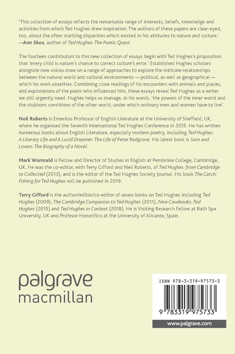 Rückseite: 9783319975733 | Ted Hughes, Nature and Culture | Neil Roberts (u. a.) | Buch | xviii