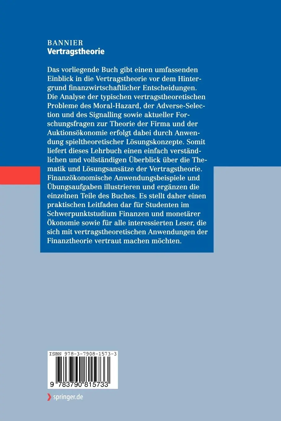 Rückseite: 9783790815733 | Vertragstheorie | Christina E. Bannier | Taschenbuch | xv | Deutsch